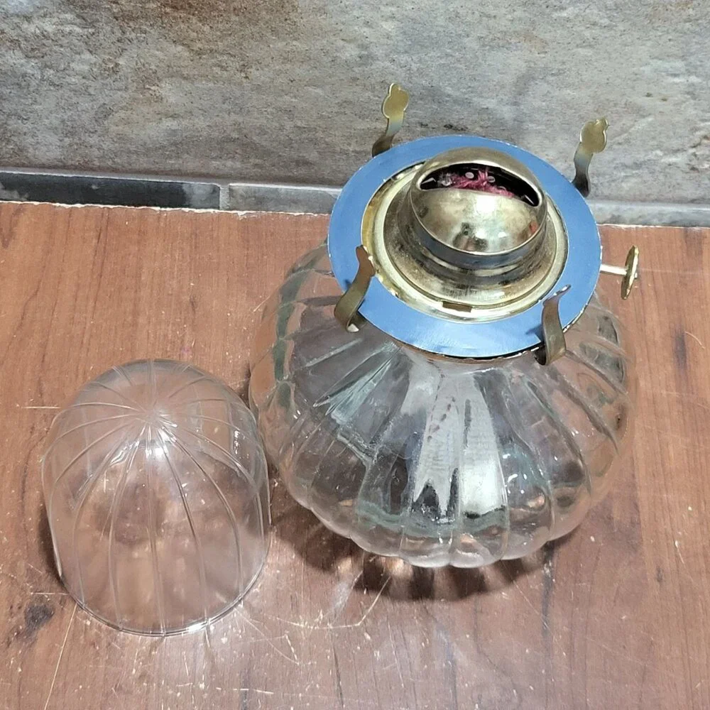 Vintage Golden Globe Clear Glass Kerosene Oil Lamp Ribbed Base